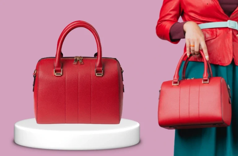 red leather tote bag
