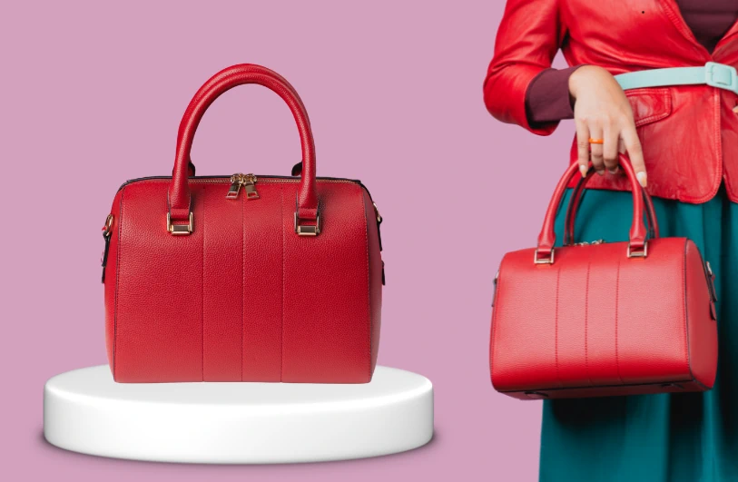 red leather tote bag